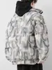 Chaqueta de Algodón con Cuello Alto y Estampado de Letras de Pana para Hombre, Nuevo Estilo de Invierno, Chaqueta Acolchada Gruesa Cálida Holgada Casual, Moderna