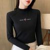 2864 # Camiseta de Manga Comprida Feminina Gola Alta (Tiro real) (100% Outro) (Aumentar 2Xl/3Xl)
