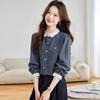 Camisa Xadrez Color Block de Manga Longa Algodão Cocoon para Mulheres, Novo Estilo Primavera 2026, Versátil Casual Estilo Coreano Soltinho