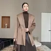 Abrigo de doble cara 100% lana pura, mezcla de pelo largo y alto recuento, nuevo estilo otoño/invierno, cárdigan con capucha para mujer con cordón