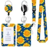 Cordón de Poliéster Impreso de Girasol Fresco Parche Adhesivo de Gota de ABS Hebilla de Extracción Fácil Portatarjetas de Flor de Extracción Fácil