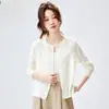 Tejido de Punto con Cuello en V 2026 Nuevo Estilo Primavera y Otoño Suéter Brillante de Seda con Pedrería Versátil Adelgazante Cárdigan Corto Top para Mujer
