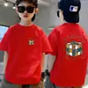 Camiseta de Algodão Puro de Manga Curta para Meninos Verão Tendência Ins Solta Versátil Top de Manga Cinco Pontas Infantil Roupa Infantil Verão