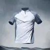 Camiseta Esportiva Transfronteiriça Masculina, Gola Alta com Meio Zíper, Manga Curta de Seda Gelada de Secagem Rápida para Corrida, Roupa de Treino Esportivo de Verão