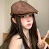 Gorra retro de ante estilo británico para otoño e invierno para mujer, versátil y elegante, se puede usar al revés como una boina de pico para hacer que la cara se vea más pequeña