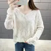 Suéter calado para mujer 2023 Primavera y Otoño nuevo jersey cuello en V top prenda exterior holgada suéter corto camisa base moda