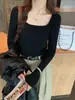 Nova Blusa de Segunda Pele para Mulheres, Roupa Íntima Outono/Inverno, Blusa de Manga Longa com Gola Quadrada, Suéter Elegante de Tricô Fino