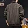 Chaqueta casual retro con estampado "Old Money Style" de piel sintética para hombre, chaqueta corta suelta y extragrande con cremallera para otoño