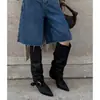 Hebilla Verano Tejido Estilo Coreano Tacón Grueso Talla Grande Elegante Apilado Nuevo Estilo Botas Largas Muestran la Longitud de la Pierna Botas Altas Estilo Perezoso