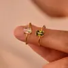 Amazon Explosiones Transfronterizas Sentido Avanzado del Diseño Anillo Dorado con Piedra Natal Anillo Simple Rectangular de Zirconia para Mujer