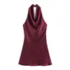 Comercio Exterior al por Mayor Transfronterizo Ropa para Mujer Verano Estilo Europeo y Americano Espalda Descubierta Textura de Satén de Seda Vestido Corto de Cuello Halter para Mujer