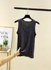 Chaleco Suelto Elástico de Cuello Ovalado Verano Modal Moderno Versátil Talla Grande Camisa Base Dobladillo Curvo Top para Mujer