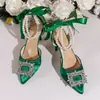 Sandalias de Tacón Alto Cerradas con Pedrería, Estilo Europeo y Americano, Talla Grande para Mujer, con Tacones Finos, Hebilla Cuadrada, Punta Hueca y Decoraciones de Perlas, Zapatos de Moda