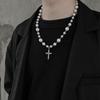 Collar de Estilo Cool Trendy para Hombres y Mujeres Estilo Japonés y Coreano Estilo ins Cadena de Cuello Hip-Hop Distintivo Colgante de Cruz con Incrustaciones de Diamantes Perla Trendy