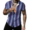 Estación independiente transfronteriza verano nuevo camisa con estampado digital 3D moda camisa de manga corta a rayas con solapa fabricante de origen
