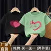 Camiseta de Manga Corta de Algodón Puro con Dibujos para Niñas Verano 2025 Nueva Tallas Mediana y Grande Estilo Coreano para Niñas Tops Holgados de Media Manga Modernos