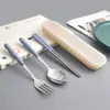Juego de cubiertos portátil de paja de trigo, acero inoxidable, tenedor de bambú, palillos, juego de tres piezas, traje de viaje, regalo, Hogar, Hotel