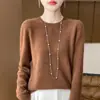 Suéter pronto para vestir de primeira linha sem costura feminino 2024 outono e inverno novo all-match gola redonda plus size camisa de base de malha