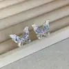 Novos Brincos Borboleta Azul, Brincos de Cristal Doces e Frescos, Presilhas de Orelha Estilo Floresta Disco Espiral, Brincos Não Perfurados para Mulheres