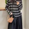Suéter europeo de punto a rayas sencillo, top de moda, nuevo cárdigan de punto para principios de otoño, corte holgado casual, protección solar