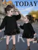 Vestido Suéter de Lã para Meninas, Novo Estilo Outono e Inverno, Estilo Coreano, Vestido de Pétalas Fashion para Bebê Menina para Usar por Cima