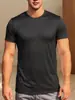 Camiseta casual masculina de verão transfronteiriça versátil secagem rápida moda americana cor sólida simples manga curta gola redonda tendência atacado