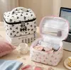 Bolsa de mano acolchada estilo coreano con lazo y colgante de perla, bolsa de almacenamiento, monedero portátil para chicas
