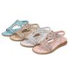 Sandalias Planas Nuevas Transfronterizas Europeas y Americanas 2024 para Niñas con Flor de Pedrería Cómodas Combinan con Todo Punta Abierta Zapatos de Princesa para Niñas