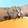 Moda Europea y Americana Elegante Exagerado Simple Estilo Apilado Nudoso Geométrico Apertura Asimétrica Pulsera Juego de Cinco Piezas de Joyería de Mano