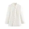 Comercio exterior transfronterizo ropa de mujer 2026 moda europea y americana asimétrico doble botonadura cuello mao manga larga blazer para mujer B483095