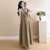 Conjunto de Dos Piezas Estilo Coreano Casual para Maternidad: Vestido con Tirantes + Ropa Interior de Manga Corta, Delgado, Transpirable y Cómodo, Viene con un Pañuelo de Seda