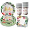 Plato de papel con diseño de flamenco hawaiano, hoja de palma, vaso de papel, pañuelo de papel, decoración para fiestas, vajilla desechable