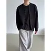 Chaqueta Cardigan de Punto Gris con Remaches Metálicos para Hombre Otoño Estilo Yuppie Coreano Suéter Holgado de Cuello Redondo