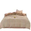 Juego de ropa de cama de cuatro piezas de algodón puro, grado A, seguro para bebés, con temática de dibujos animados, diseño fresco y sencillo con gasa de doble capa, adecuado para dormitorios de estudiantes