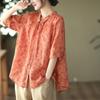 Vestido Feminino Estilo Nacional Cor Ramie Camisa Feminina Solta Manga Curta Floral Fino Novo Estilo Chinês Camisa Feminina Tamanho Grande Top