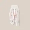 Pantalones largos de algodón puro Clase A de cintura alta para proteger la barriga de bebés, leggings de otoño, pantalones de cintura alta para bebés y niños pequeños
