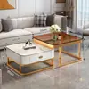 Mesa de centro quadrada para sala de estar, adequada para apartamentos pequenos, design moderno simples, estilo de luxo, conjunto moderno de mesa de centro de vidro e rack de TV