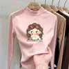 Camiseta térmica de forro polar cepillado con cuello alto medio para niños para otoño e invierno, camiseta interior cálida de manga larga para niñas de mediana y mayor edad