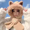 Touca Urso de Pelúcia Fofa Cachecol Estudantil Tudo-Em-Um Inverno Feminino À Prova de Vento Proteção para as Orelhas Forrado com Lã Quente Cachecol para o Pescoço Chapéu para Ciclismo