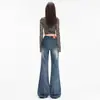 Jeans boca de sino de cintura baixa estilo retrô americano para mulheres, novo estilo outono 2026, calças boca de sino versáteis e elásticas de comprimento total para meninas estilosas