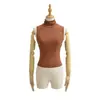 Chaleco elástico ajustado de cuello alto sin mangas, Camisa base femenina y versátil, Top corto de primavera nuevo