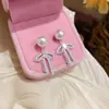 Brincos de Pérola com Laço e Zircônia Gota de Óleo Prata, Elegância Francesa, Brincos Versáteis com um Toque de Nicho de Luxo