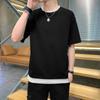 Camiseta Nueva de Verano 2026 para Hombre Casual Holgada Deportiva Marca de Moda Algodón Puro Bloque de Color Cuello Redondo Manga Corta para Hombre