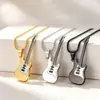 Atacado de fábrica pingente de guitarra personalizado rock and roll europeu e americano em aço inoxidável, colar com pingente clássico de rua moderno em aço titânio masculino