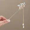 Novo Grampo de Cabelo Antigo Estilo Chinês Borboleta de Liga para Coque na Parte de Trás da Cabeça, Elegante Grampo de Cabelo com Borla para Hanfu Cheongsam