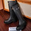 Moda Europeia e Americana Casacos Grossos Sapatos Aquáticos Elegantes com Solado Grosso Botas de Chuva Longas Botas de Chuva Altas Femininas Impermeáveis Antiderrapantes Botas para Vadeação