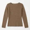 Suéter de una pieza sin costuras con patrón de espiga 100% lana para mujer, top de punto de hombros caídos, nueva camiseta básica de capa interior para mujer de otoño