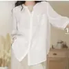 Top Holgado Oversize, Estilo Minimalista de Verano, Camisa de Sarga de Ramio de Color Sólido con Cuello en V, Blusa de Moda para Mujer con Mangas de Tres Cuartos