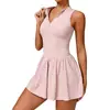 Novo vestido esportivo de nylon transfronteiriço para mulheres, sem mangas, com zíper, vestido de tênis acinturado em A, adequado para fitness e corrida, falso duas peças