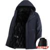 Casaco de inverno com forro removível, forrado de fleece, espessado, jaqueta parka masculina de comprimento médio com acolchoamento de algodão, jaqueta com acolchoamento de algodão, jaqueta com acolchoamento de algodão casual de negócios